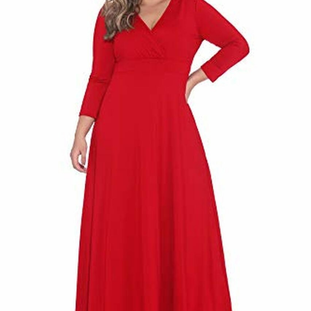2x Plus Size Red Maxi Dress with 3/4 Sleeves